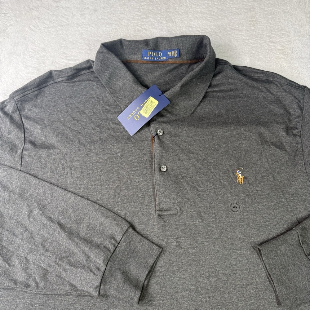 Polo Ralph Lauren Polo Shirt Mens 2XB Big NWT Gray Long Sleeve Cotton